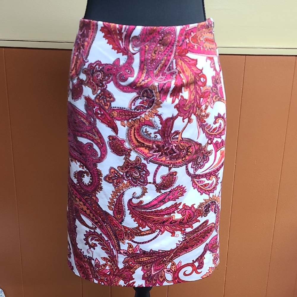 Grace Elements Red and White Paisley Pencil Skirt